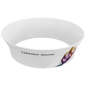 Tapered round hanging sign, simple graphic describing above.