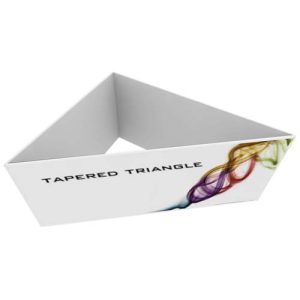 Tapered triangle hanging sign, simple graphic describing above.