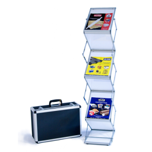 Folding book and magazine stand, and carrying case.