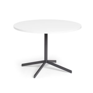 Simple white round table with black legs