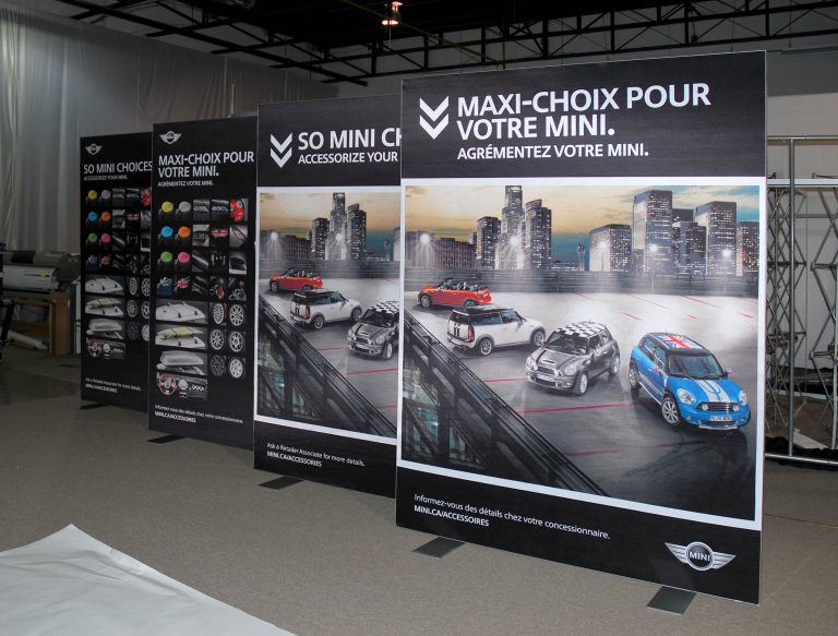 Various freestanding AE frames featuring images of cars
