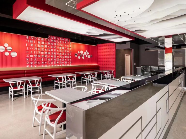 Ceiling mounted LED Lightbox in a restaurant