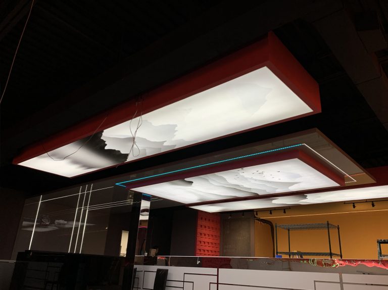 LED lightboxes suspended from the ceiling, product name Lumi Ceiling